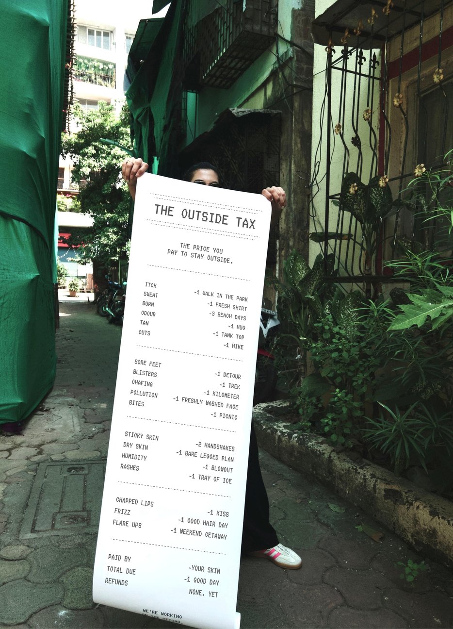 A long receipt titled The Outside Tax, listing the price you pay to stay outside